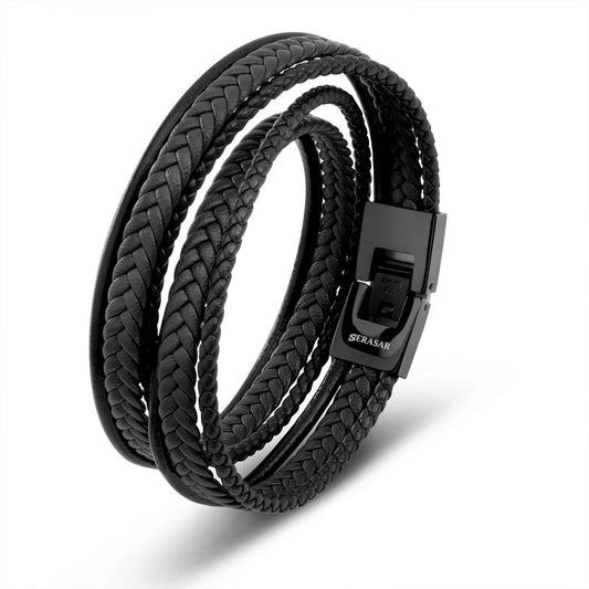 SERASAR Dubbele Leren Armband – Echt rundleer met roestvrijstalen sluiting