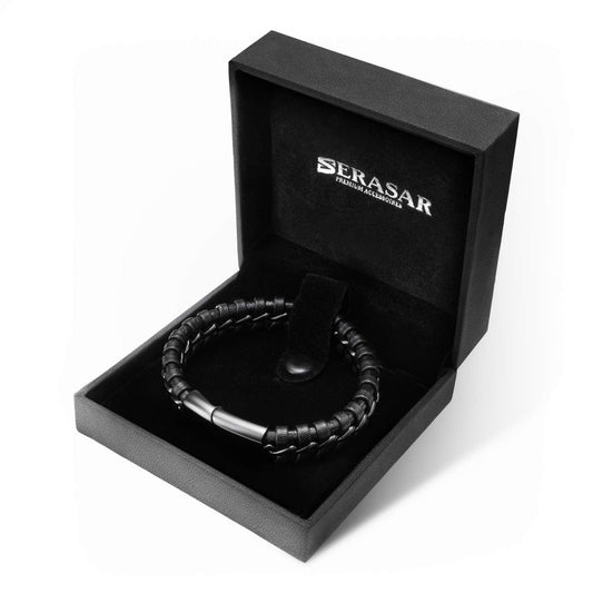 SERASAR Leren Herenarmband – Echt Leer &amp; Roestvrij Staal | Magnetische Sluiting | Verstelbaar