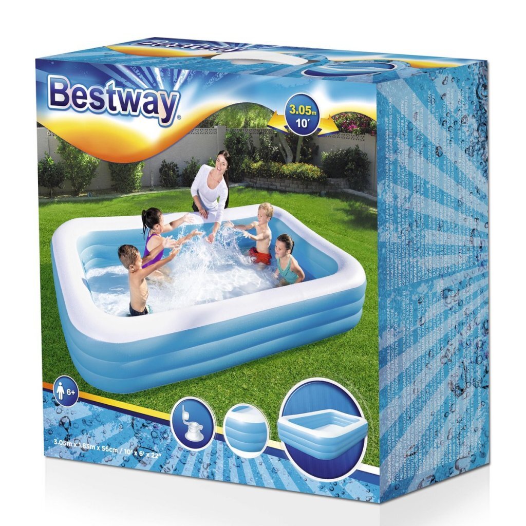 Bestway Familiezwembad Rechthoek Deluxe 305X183X56 Cm Wit/Blauw