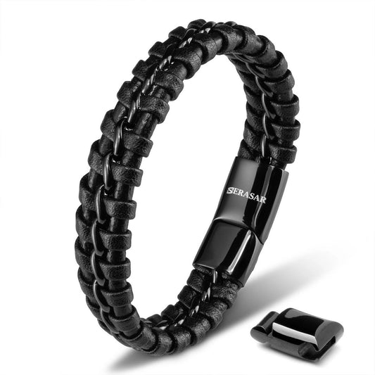 SERASAR Leren Herenarmband – Echt Leer &amp; Roestvrij Staal | Magnetische Sluiting | Verstelbaar