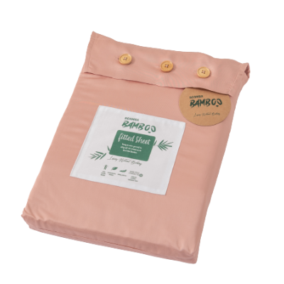 Foto van de verpakking van een Cuddle Pink hoeslaken (kleur licht roze)