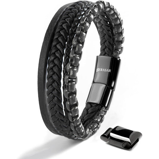 SERASAR Leren Armband – Echt rundleer met magnetische roestvrijstalen sluiting