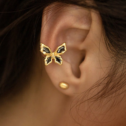CiCi'De Butterfly Ear Cuff – Zwarte Stenen | Verguld Koper | Geen Piercing Nodig